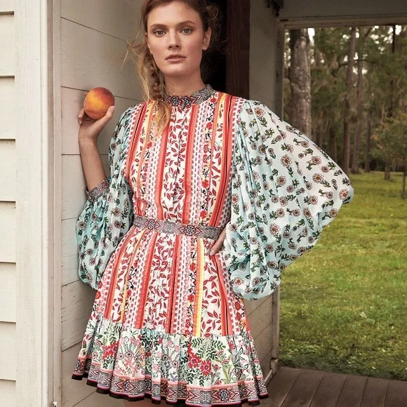 Alice + Olivia Raya Mandarin Collar Mini Dress (Sz 4) Paloma Floral Print - Picture 4 of 16